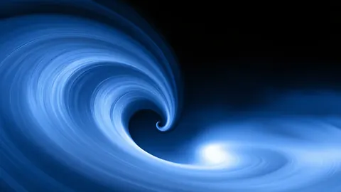 Abstract artwork in a wide 16:9 frame, featuring azure, light and curl.