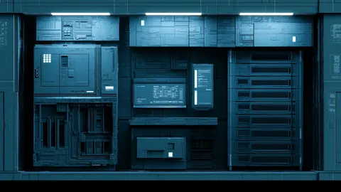 Architecture artwork in a wide 16:9 frame, featuring blue, control and wall.
