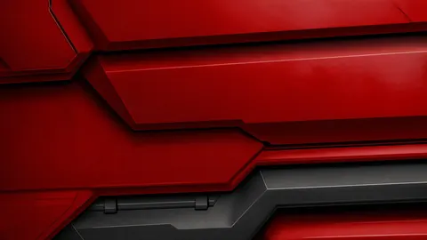 Abstract artwork in a wide 16:9 frame, featuring crimson, armor and panels.