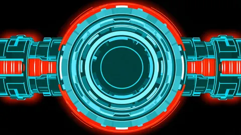 Dark technology artwork in a wide 16:9 frame, featuring cyan, crimson and hub.