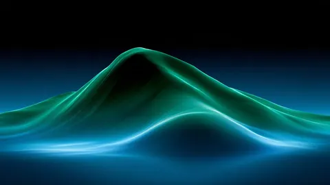 A single smooth green-and-teal light wave rises like a hill against a black background.