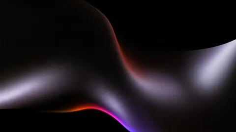 A smooth lavender form bends across the frame, edged with hints of orange and magenta light.