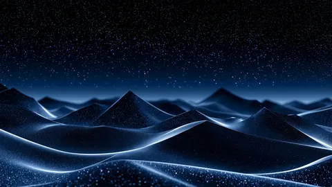 Starlit blue dunes roll toward the horizon, their crests traced in fine silver light.
