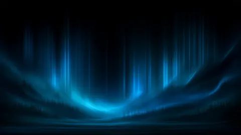 Blue curtains of light glow over a dark horizon, like an aurora on a cold night.