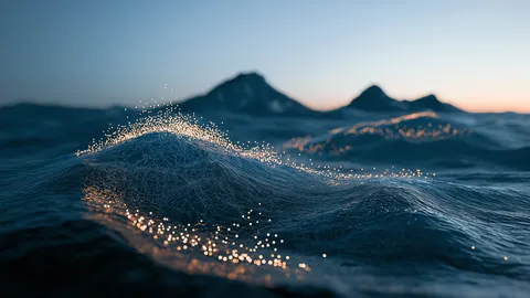 Nature artwork in a wide 16:9 frame, featuring spark, ocean and wave.