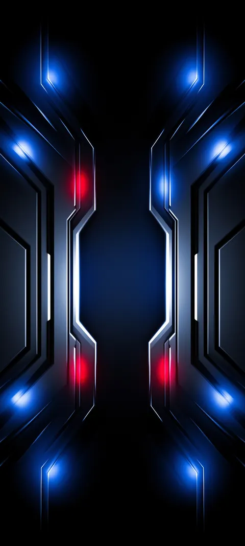 Symmetrical plating, recessed channels, and restrained cyan glows.