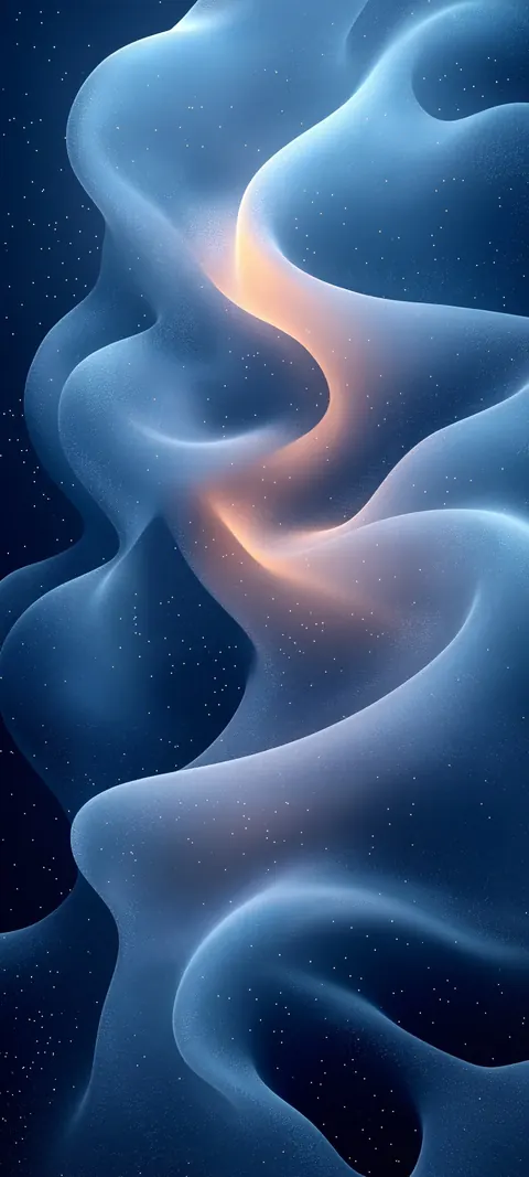 Cool azure rolls meet ember ridges in layered waves — cinematic contrast sized for tall lock screens.