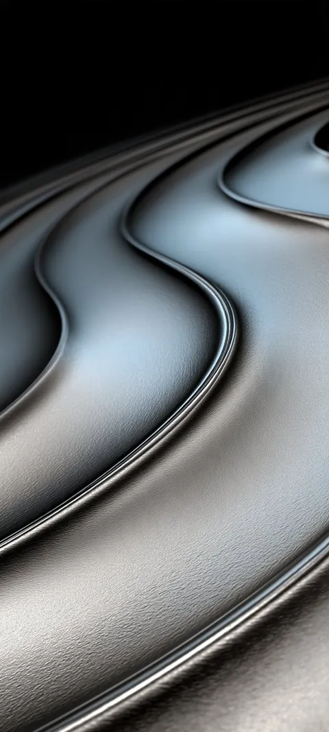 Wavy brushed-metal ridges roll across the frame in silver and grey.