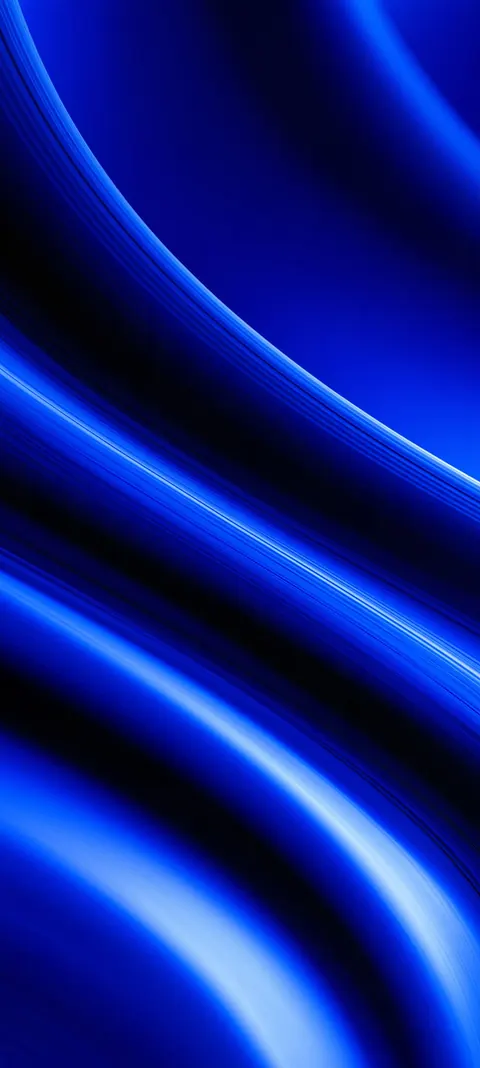 Thick cobalt bands with brushed parallel ridges sweep diagonally across a dark field — clean OLED lock-screen motion.