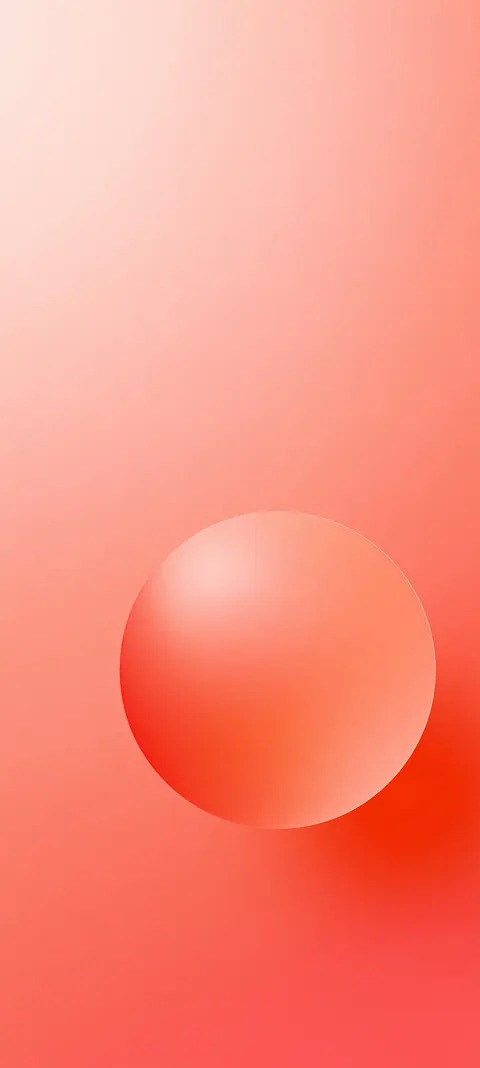 Minimal peach-to-coral sphere with a calm drop shadow — clean lock-screen stillness.