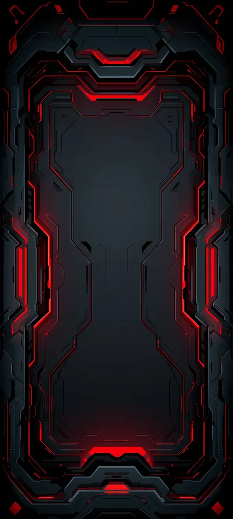 A symmetrical dark-gray portal edged in crimson glow opens onto deep night — cinematic lock-screen depth with negative space above.
