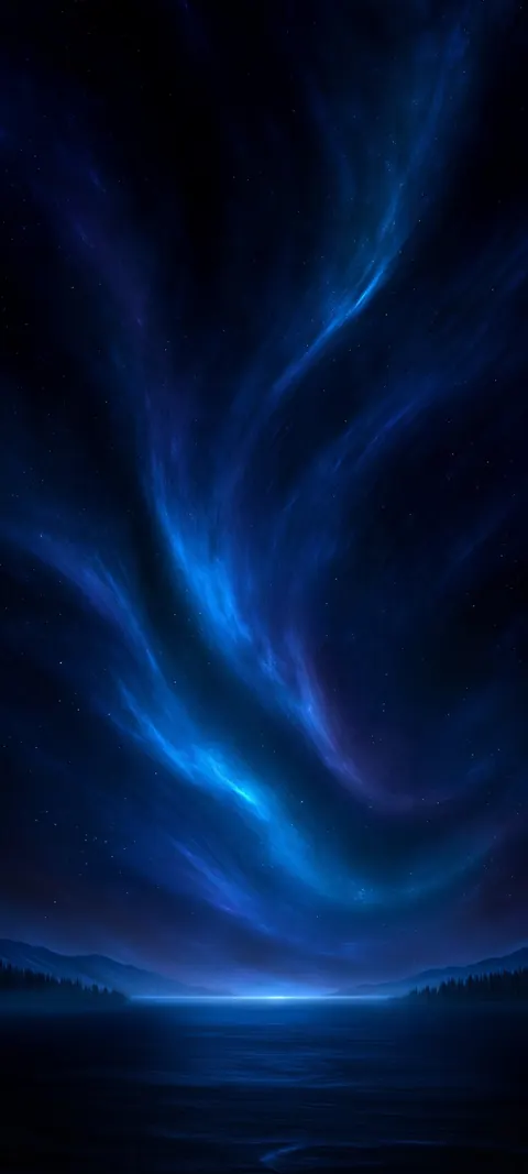 Soft clouds of cyan and deep blue swirl through a dark void like smoke in space.