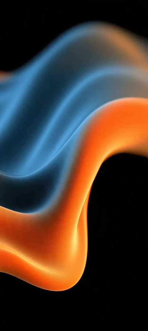 Soft ribbon folds in slate blue and glowing amber — lock-screen negative space up top.