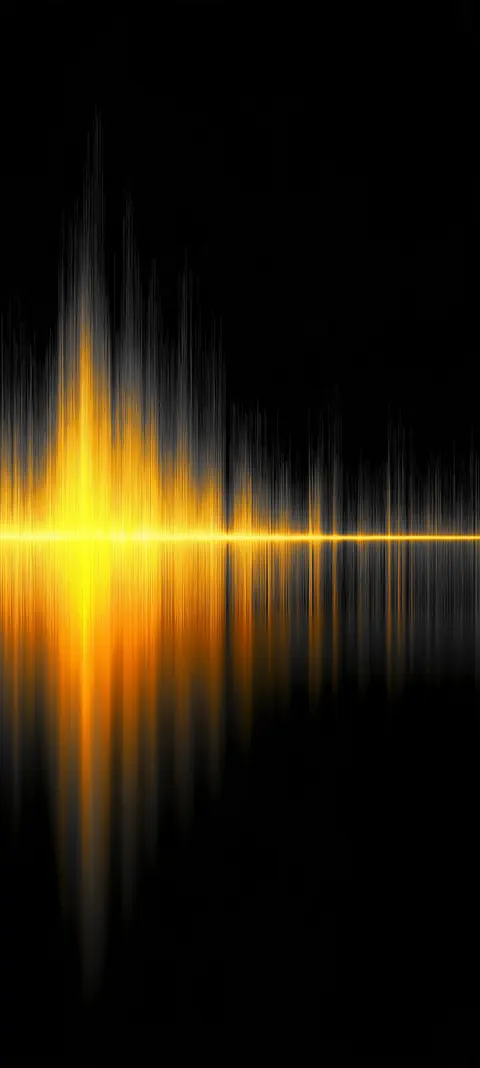 A mid-band gold audio burst with soft reflection below — minimal signal energy against deep black.