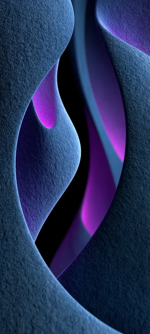 Folds of indigo and violet curve across a deep blue textured field.
