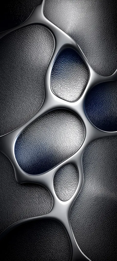 Reflective chrome webbing against a textured void.