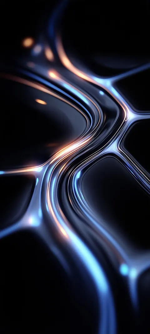 Liquid sapphire coils loop through black, glossy and smooth with bright specular hits.