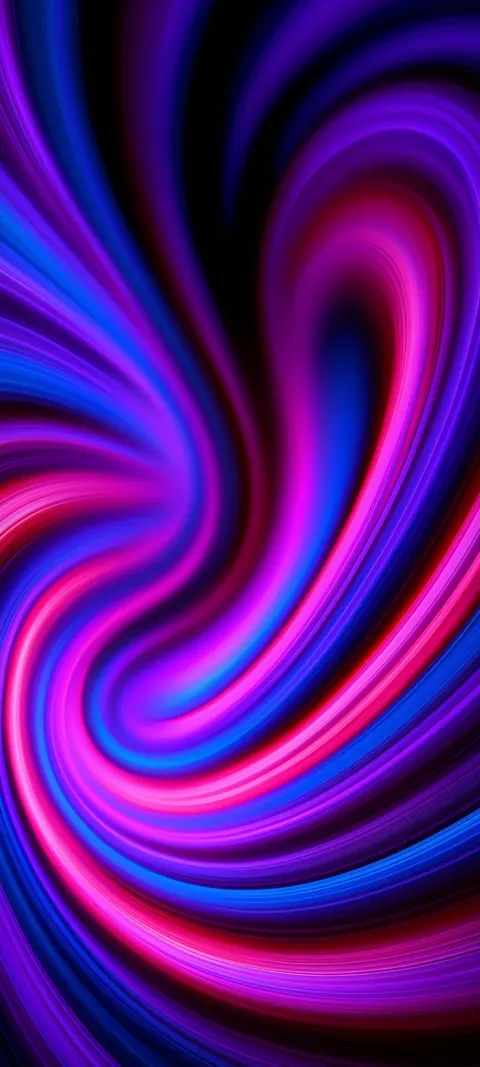 Ribbons of magenta, violet and electric blue swirl into a deep, glowing vortex.