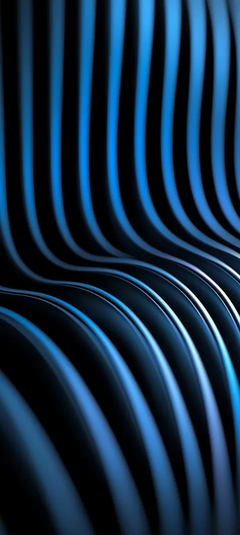 Smooth electric-blue ribbons arc across a near-black phone mockup for a clean, high-contrast mobile look.