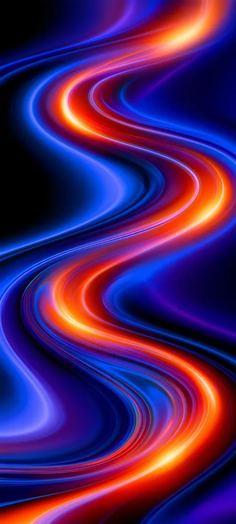 Electric blue, orange and violet ribbons ripple side by side in a bold flow of neon color.