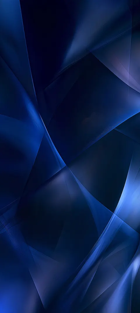 Overlapping navy and sapphire geometric planes with luminous seams — architectural calm for a quiet lock screen.