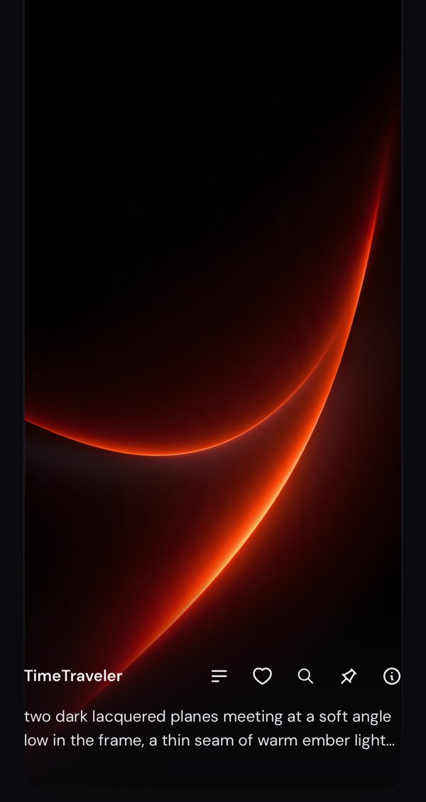 A dark phone wallpaper with two glowing ember-red curves meeting low in the frame